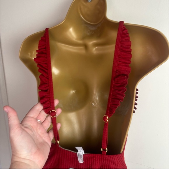 Made By Dawn Revolve Red Butterfly Root Ribbed Ruffle One Piece Swimsuit NWT S - Picture 9 of 16